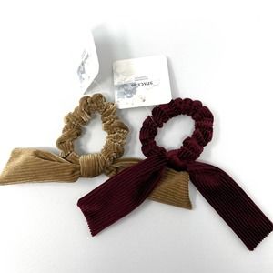 Space 46 Ribbed Velvet Earthy Neutral Burgundy Tan Hair Tie Bow Scrunchies